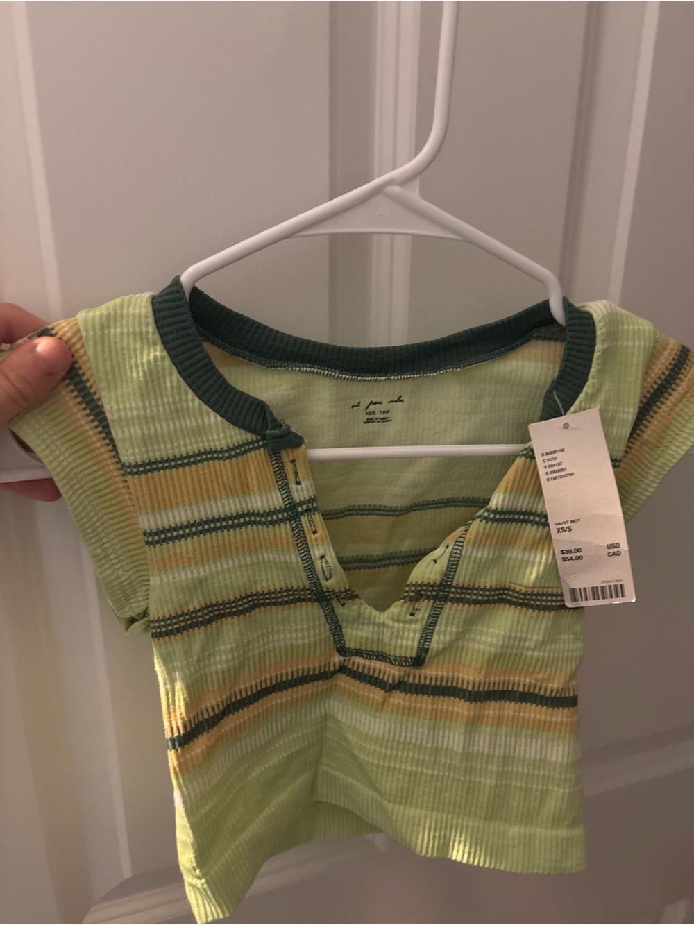 Urban Outfitters Green Striped Ribbed Crop Top